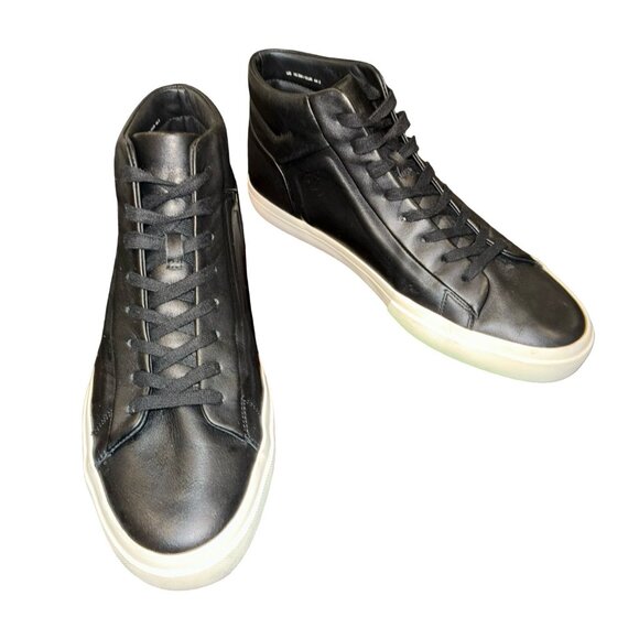 Vince Fynn High Top Sneakers Black Leather Men’s 10.5 Lace Up EUC Casual Fall - Picture 1 of 8